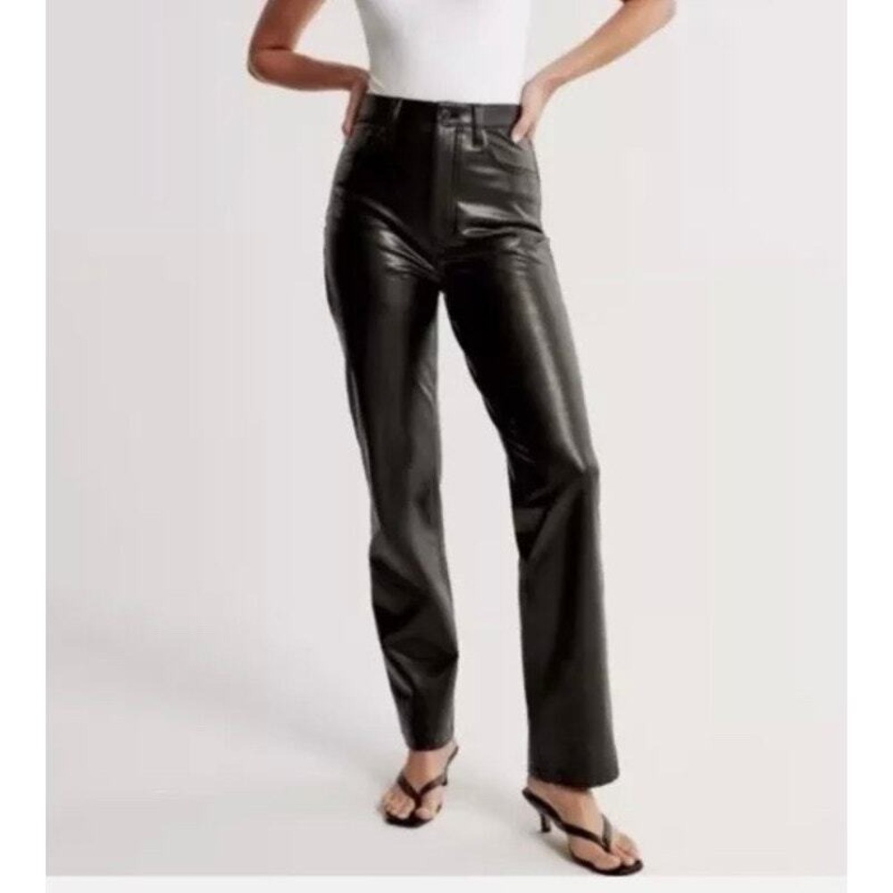 Abercrombie & Fitch Pants Womens 28/6 Black Vegan Leather 90s Straight High Rise
